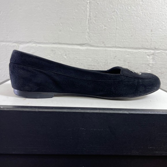 Chanel CC Metal Chain Logo Black Suede Ballet Flats Slip On Women's 40 EU/10 US - Picture 2 of 11